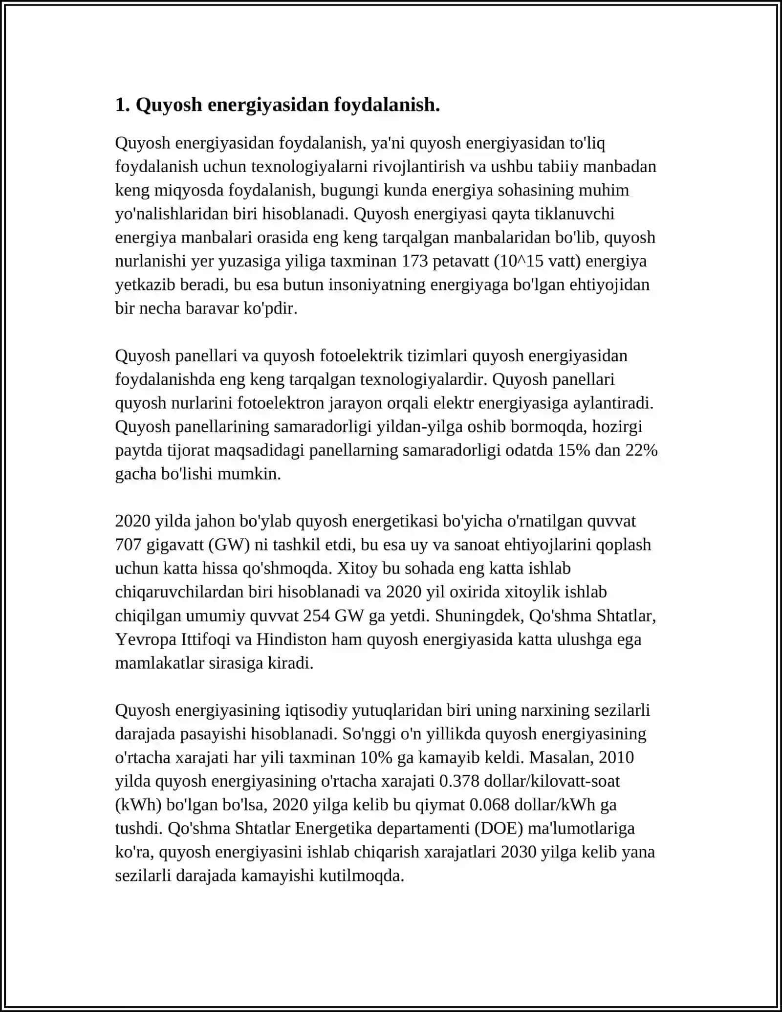MUSTAQIL ISH Mavzu: YASHIL ENERGETIKA"NING RIVOJLANISHIGA TA'SIR QILUVCHI OMILAR 3