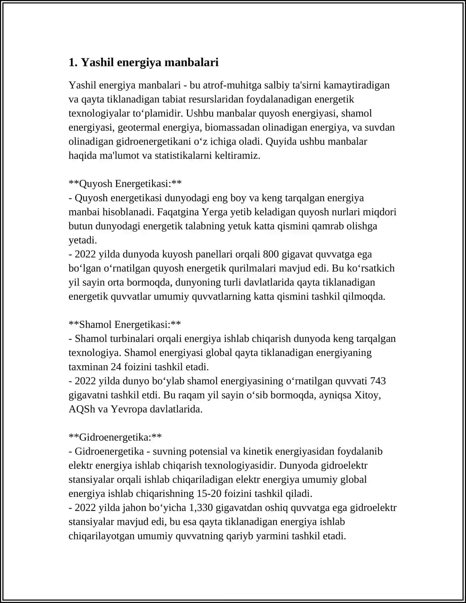 MUSTAQIL ISH Mavzu: “YASHIL" IQTISODIYOTGA O'TISH STRATEGIYASI 3
