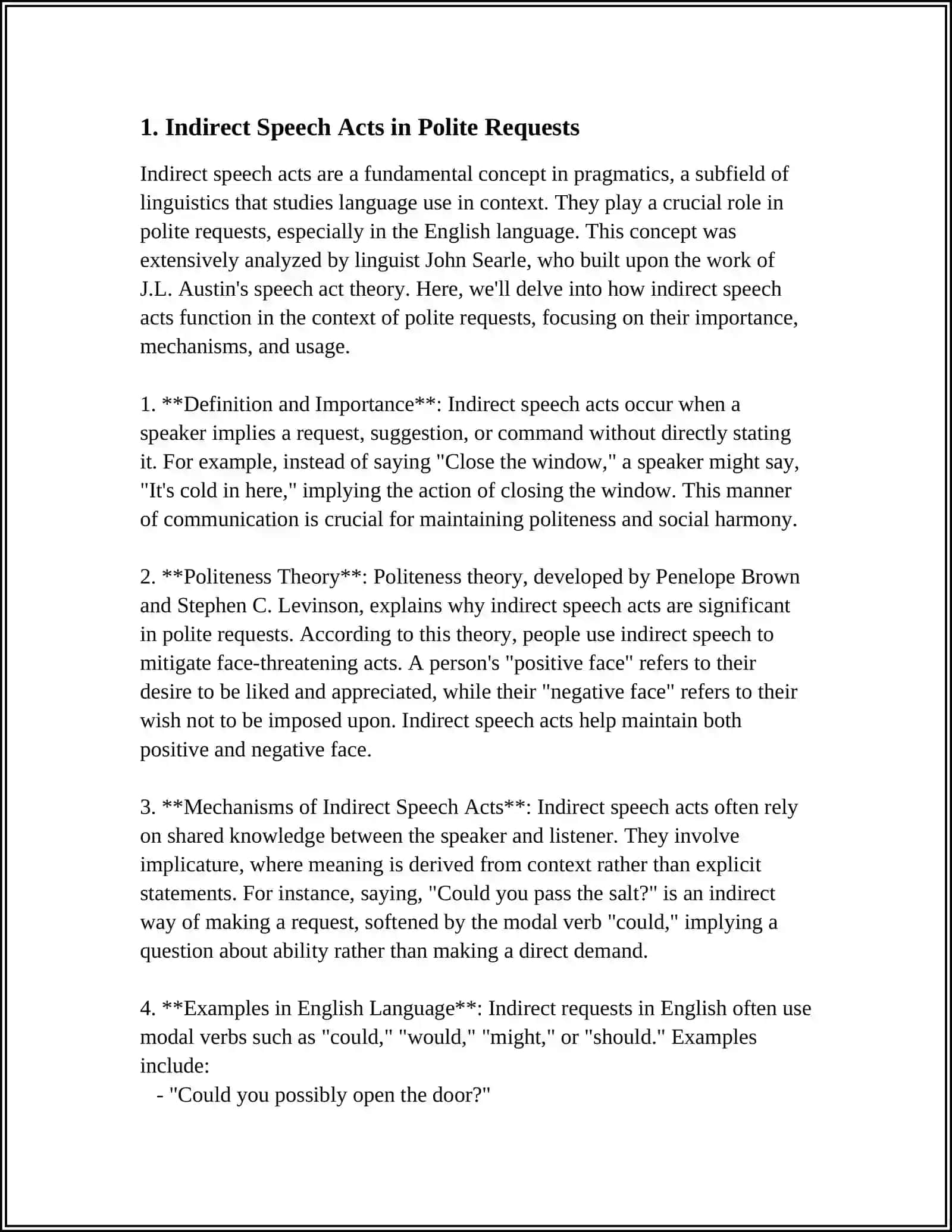 Indirect Speech Acts in Polite Requests 3