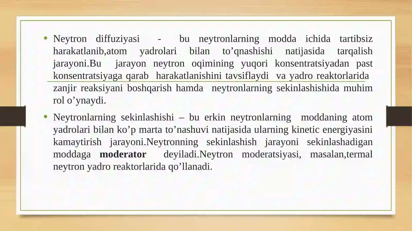 NEYTRON DIFFUZIYASI. NEYTRONLARNING QAYTISHI 3