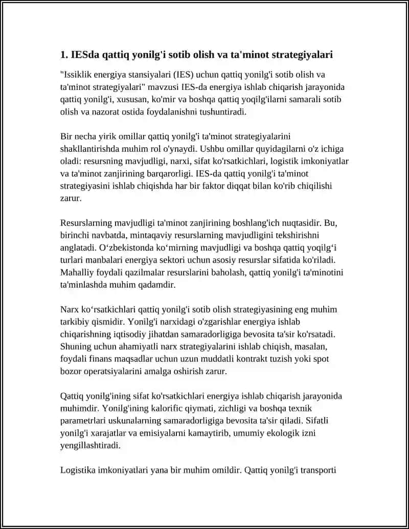 Issiklik energiya stansiyalari (IES) uchun qattiq yonilg'i sotib olish va ta'minot strategiyalari 3