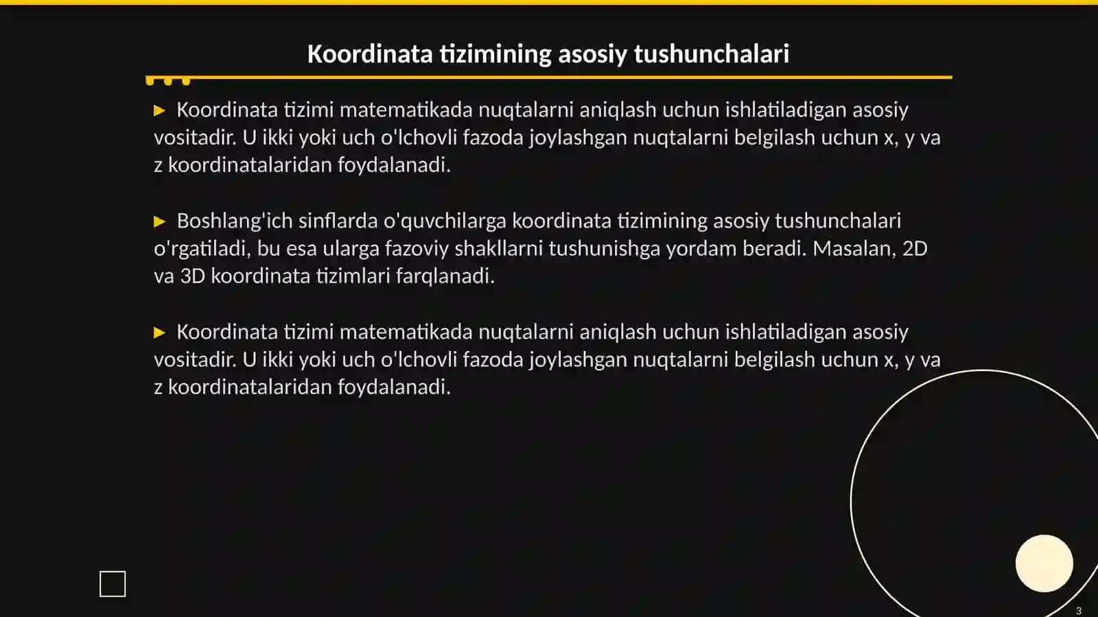 Koordinata tizimining asosiy tushunchalari 3