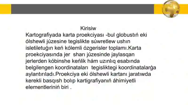 Kartografiya Kartografiya proekciyalardıanıqlaw 3