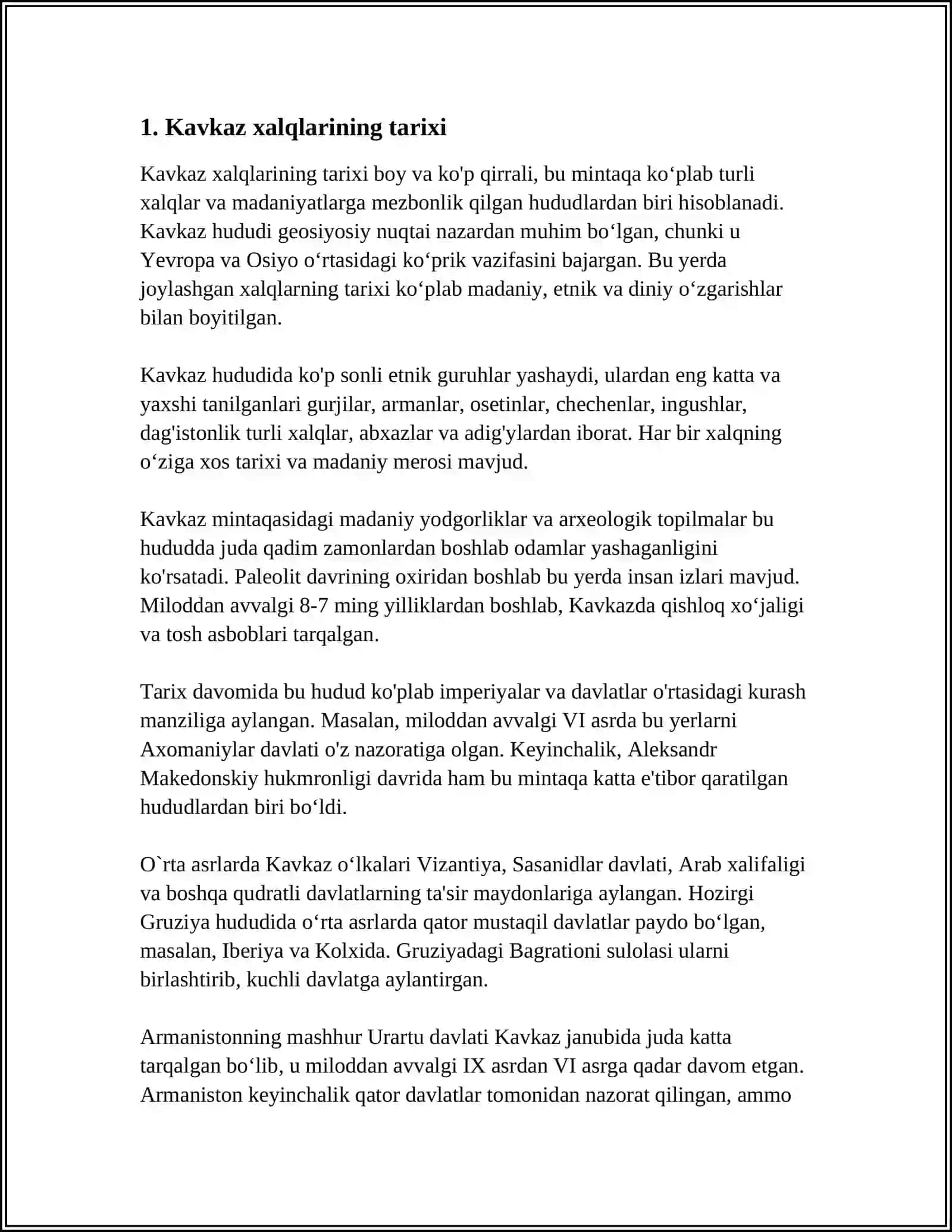 KAVKAZ XALQLARI ETNOLOGIYASI REFERAT 3