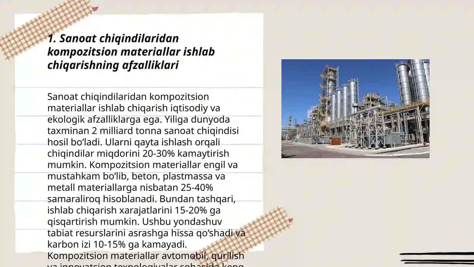 kompozitsion materiallarni ishlab chiqarishda sanoat chiqindilaridan foydalanish 3