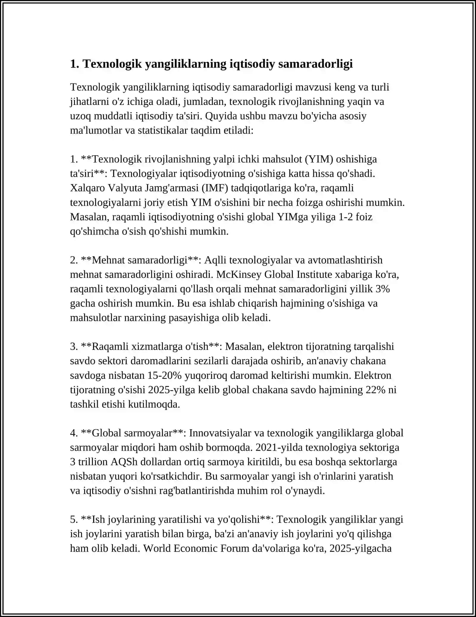 MUSTAQIL ISH Mavzu: TEJAMKOR TEXNALOGIYALARNING IQTISODIY SAMARADORLIGI 3