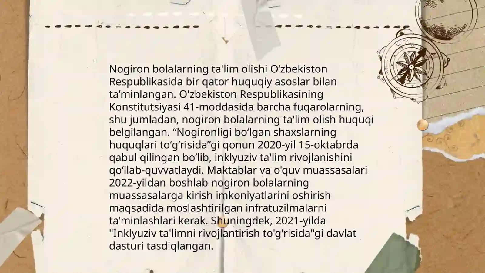 Nogiron bolalarni uzluksiz talimga jalb qilishning huquqiy meyoriy asoslari 3