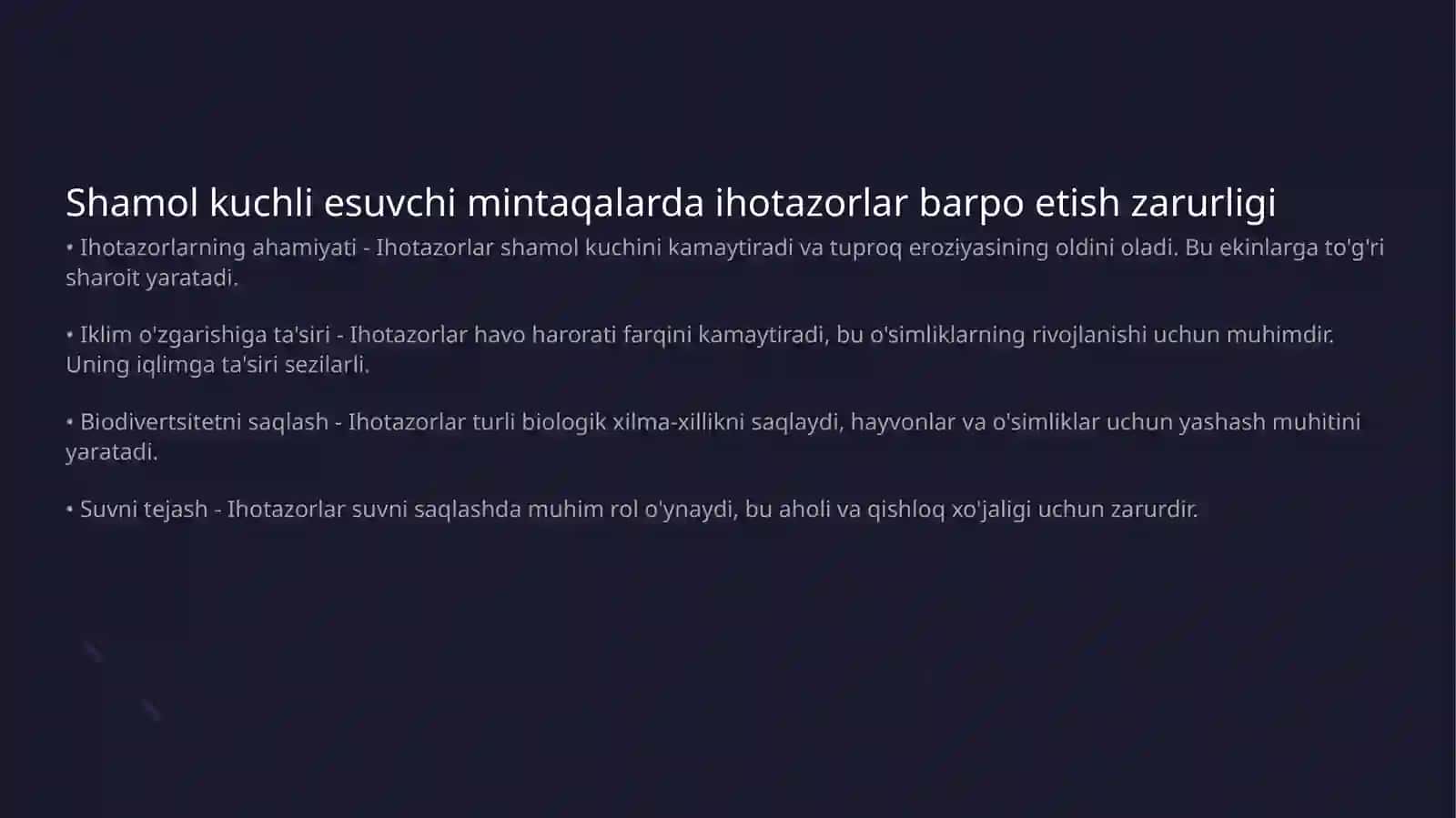 Shamol kuchli esuvchi mintaqalarda ihotazorlar barpo etish zarurligi 3