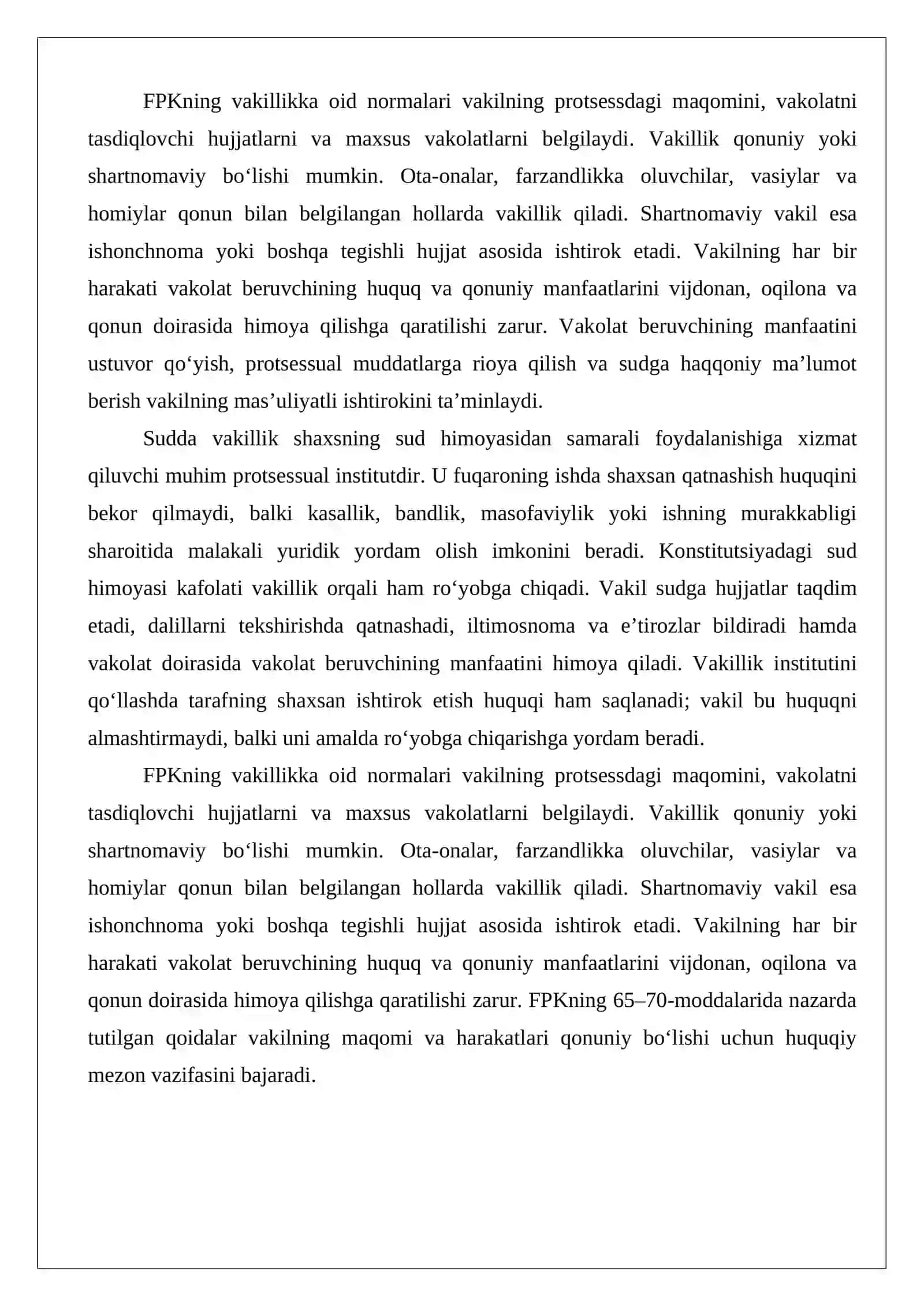 Fuqarolik protsessida sudda vakillik va vakilning vakolatlari 3