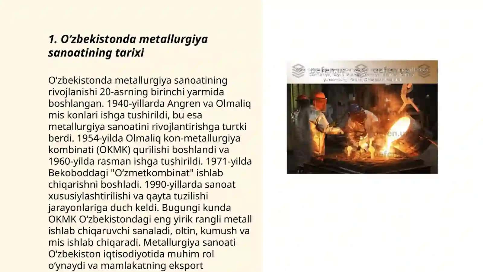 Oʻzbekiston respublikasida metallurgiyaning rivojlanishi 3