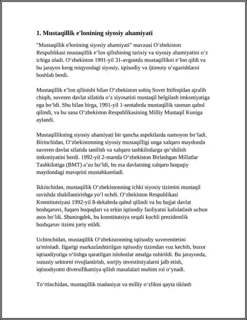 MUSTAQIL O’ZBEKISTON RESPUBLIKASI TASHKIL TOPISHIL TOPISHINING TARIXIY AHAMIYATI 3