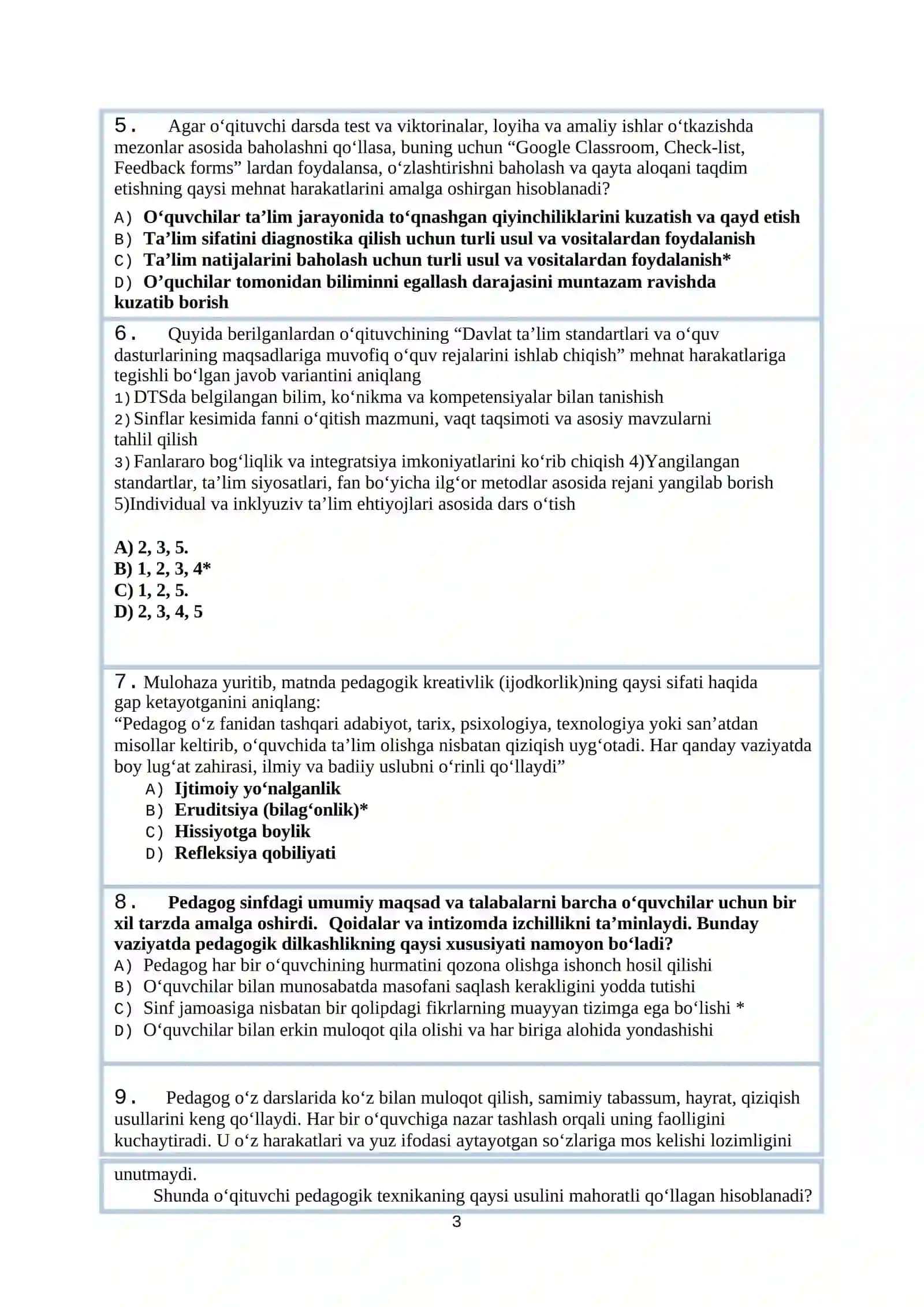 Testlar pedmahorat 2025 3