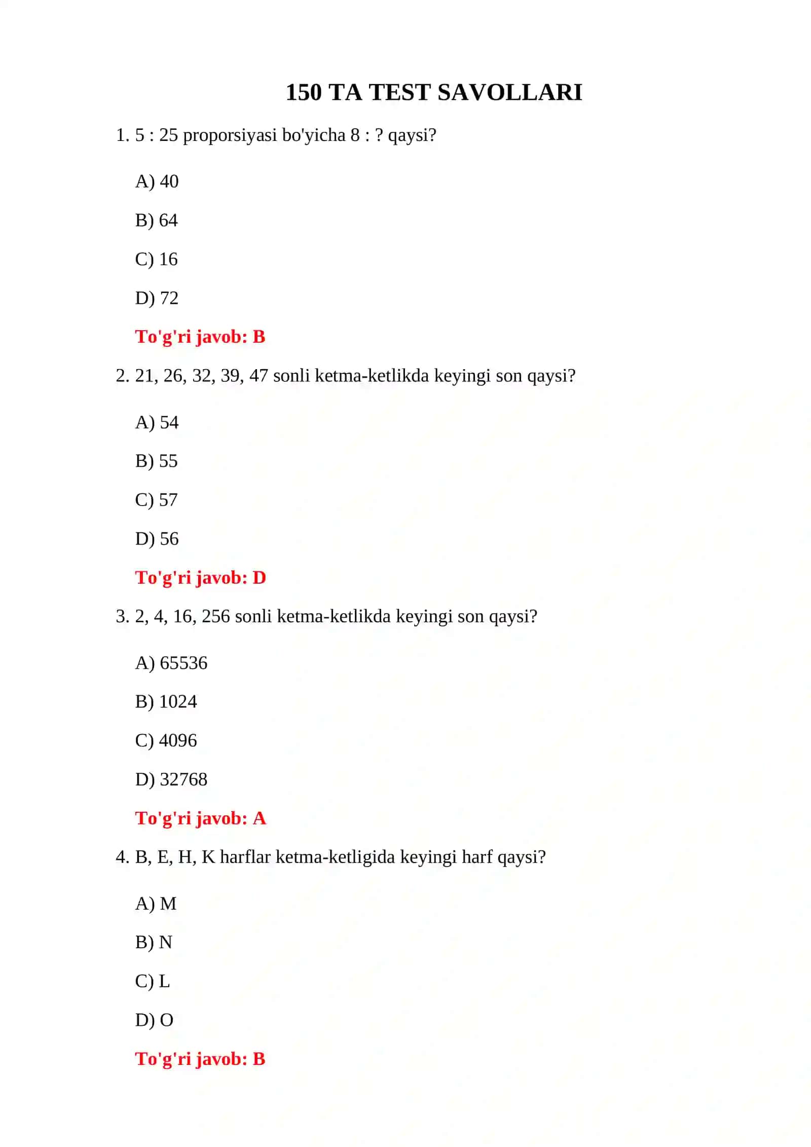 BOJXONA IQ TEST SAVOL-JAVOBLARI 3