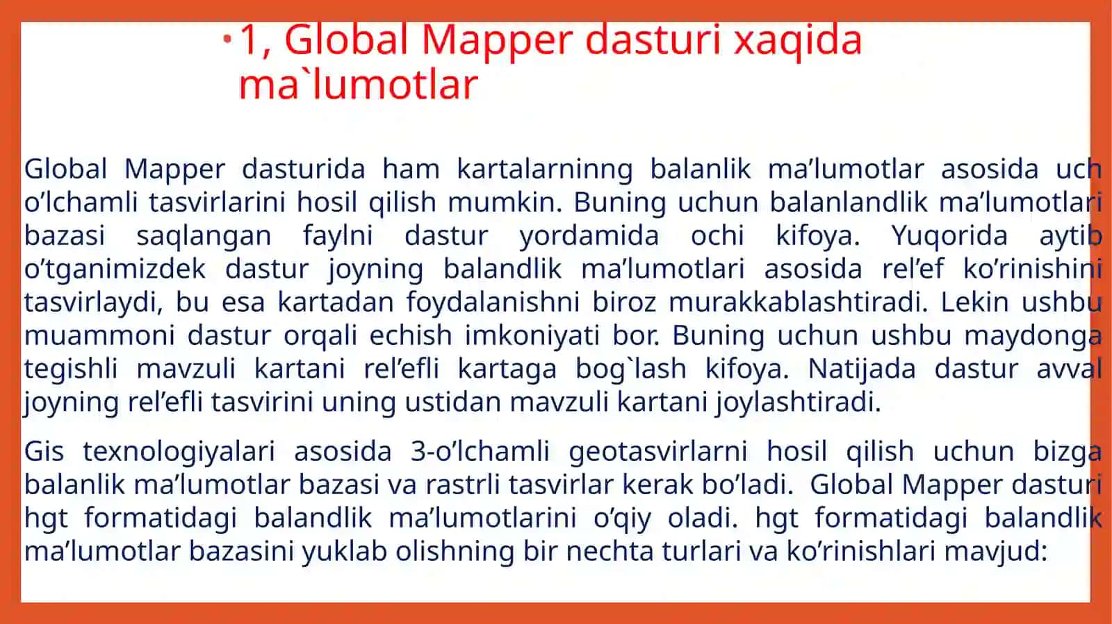 Global Mapper dasturixaqidama`lumotlar 3