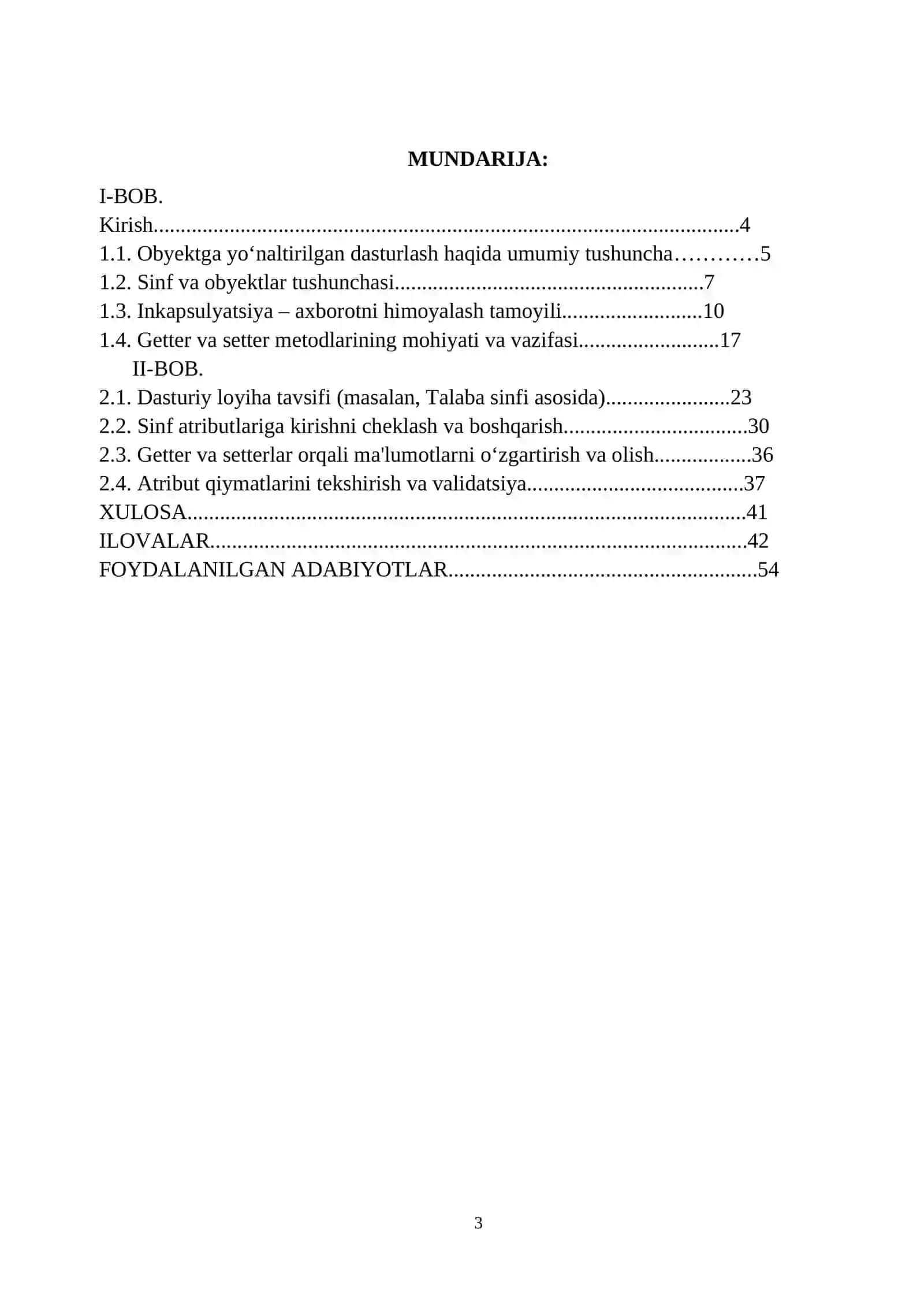 Mavzu: Sinfning getter va setter metodlar bilan ishlash 3