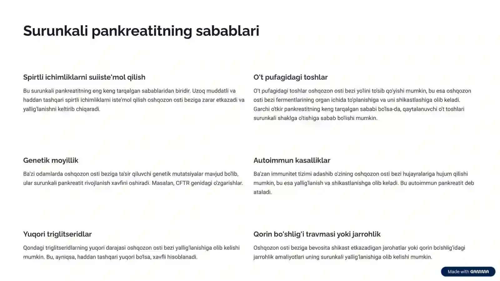 Surunkali Pankreatit: Chuqur Tushuncha 3