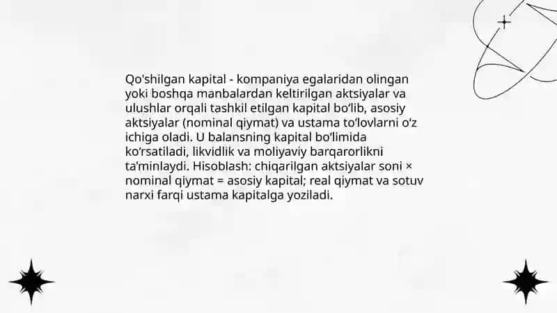 Qo'shilgan kapitalning tarkibi va uning hisobi 3