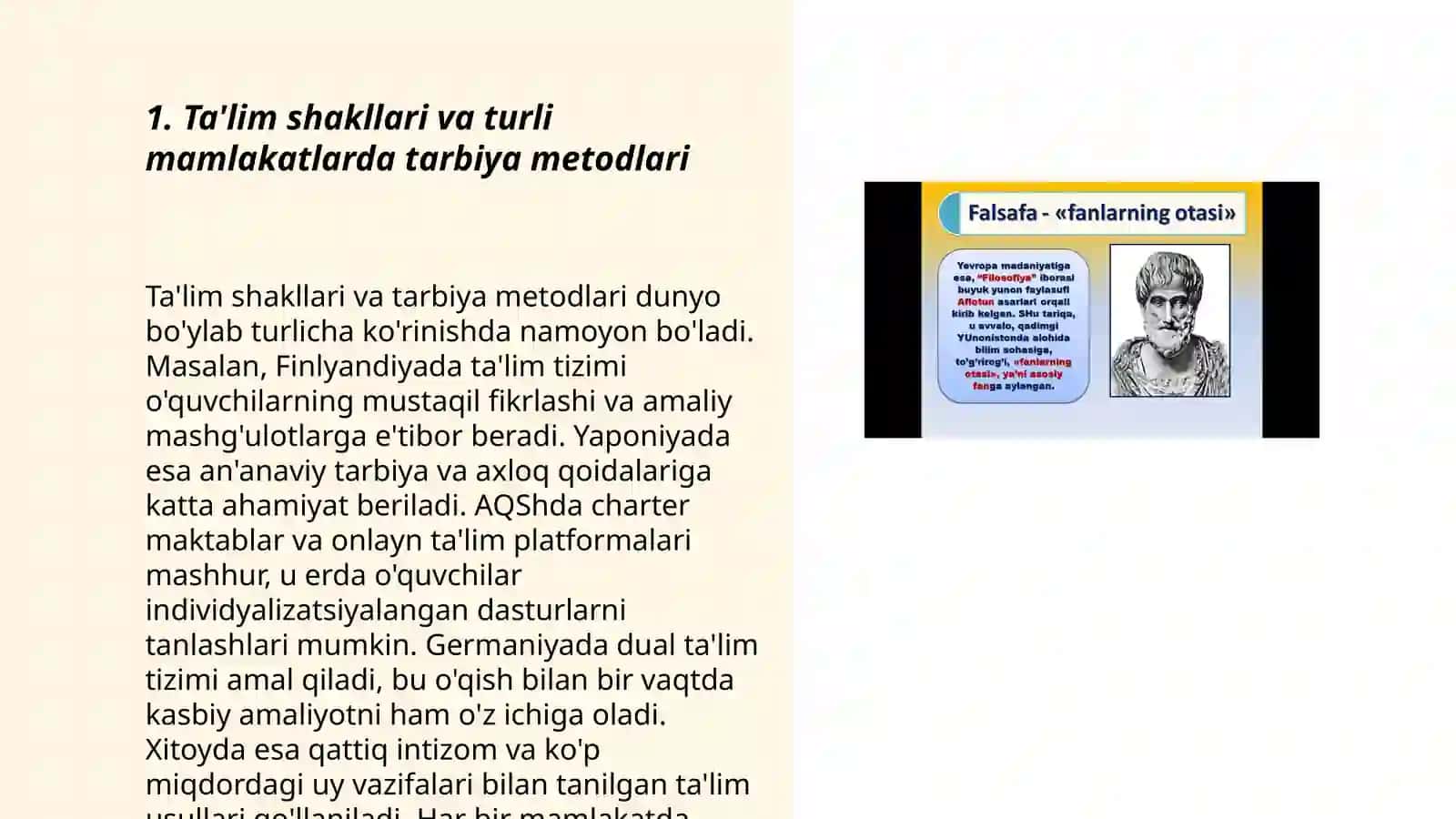 Tarbiya fanining o'ziga xosliklarini qiyosiy tahlil qilish 3