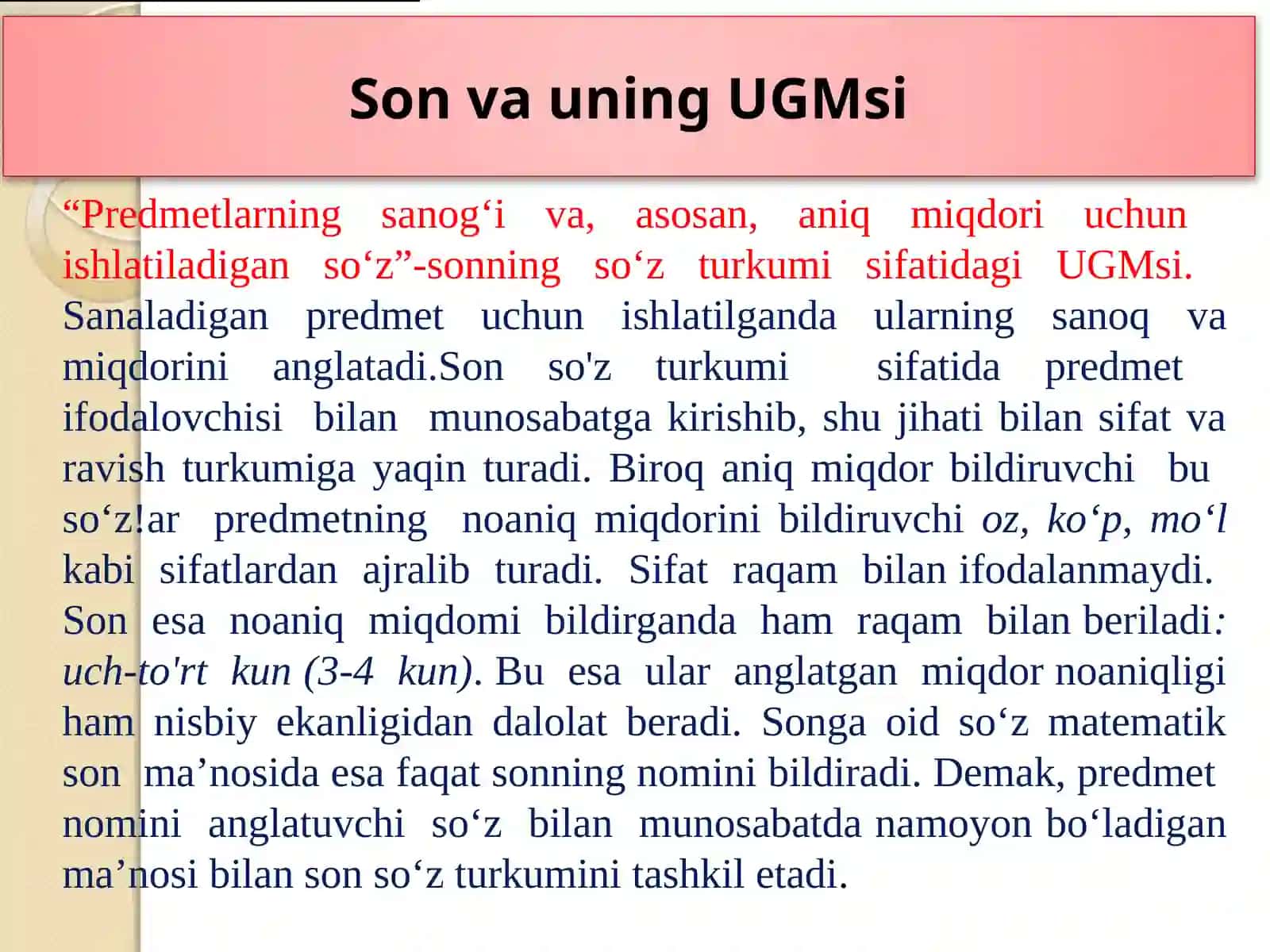 SONNING UMUMIY GRAMMATIK XUSUSIYATLARI 3