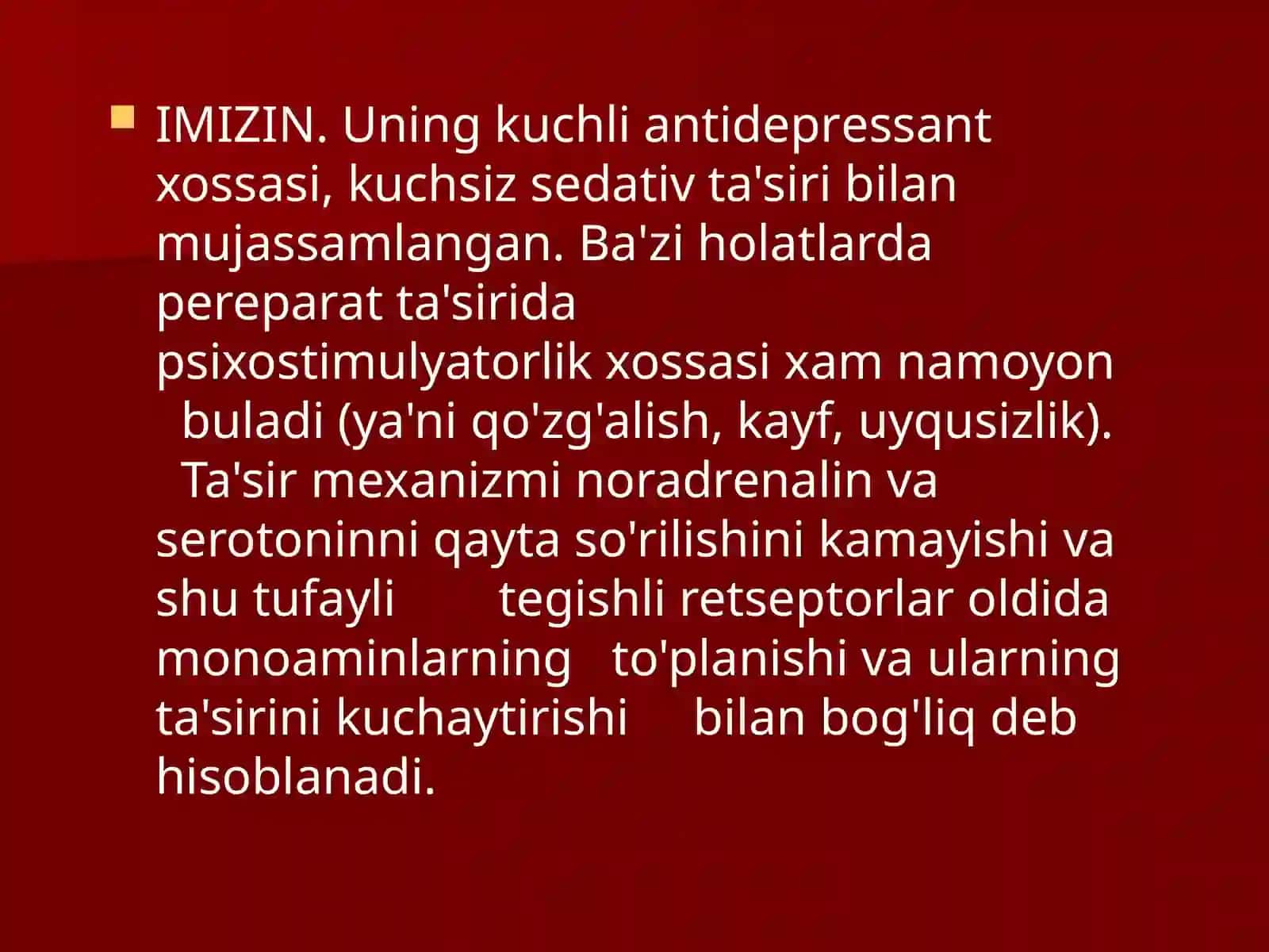 Depressiyaga qarshi moddalar. Psixostimulyatorlar Antidepressantlar 3