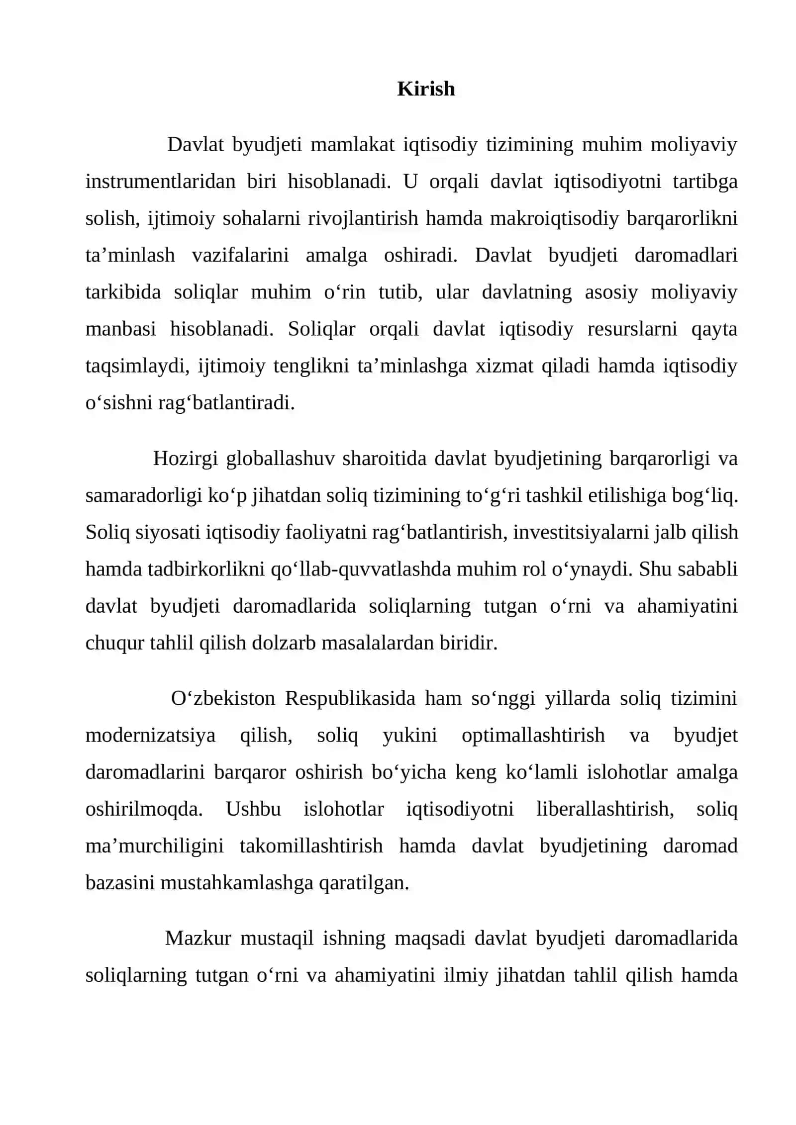 DAVLAT BYUDJETI DAROMADLARIDA SOLIQLARNING TUTGAN O’RNI MUSTAQIL ISHI 3