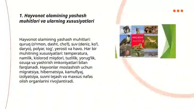 Hayvonot olamining yashash tarzi, ko‘payshi va tarqalishi va turlari 3