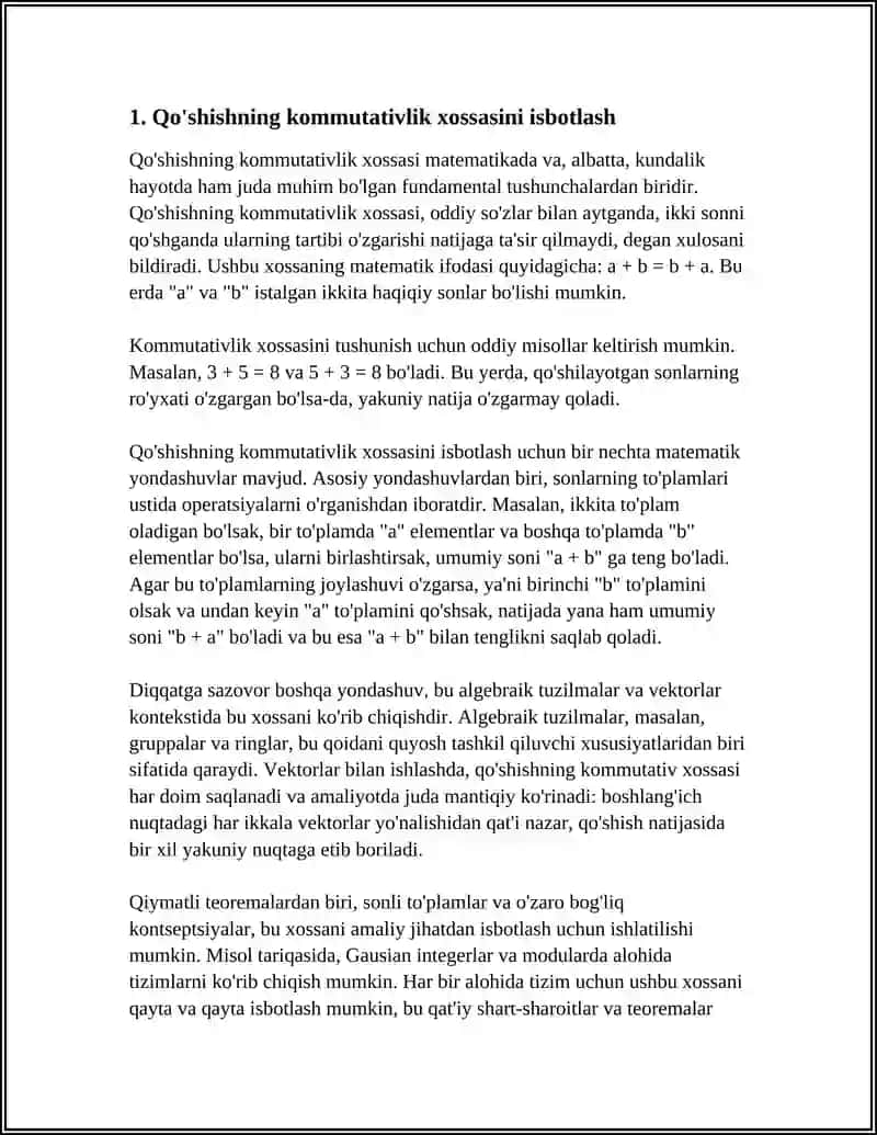 NOMANFIY BUTUN SONLAR USTIDA ARIFMETIK AMALAR BARAJADIGAN XOSSALARINI ISBOTLASH 3