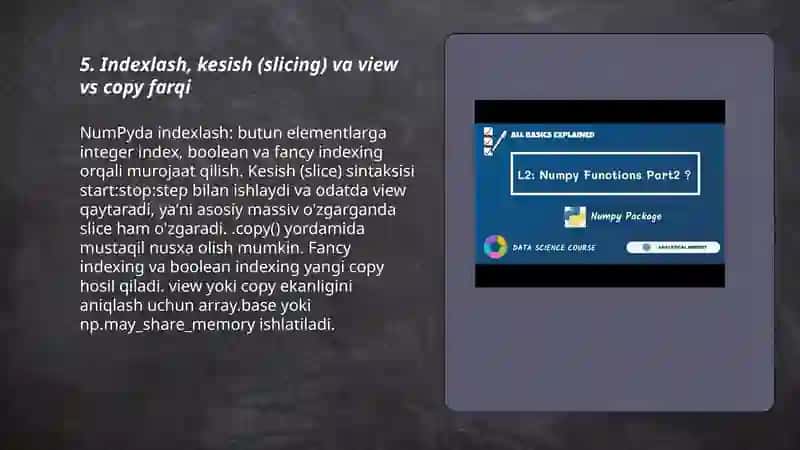 Python dasturlash tilida Numpy kutubxonasi bilan ishlash 3