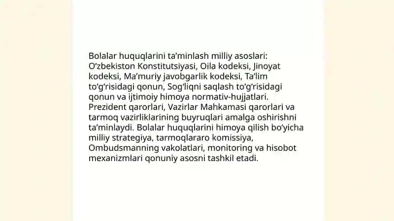 Davlat hokimiyati va boshqaruvi organlarining bola huquqlarini taminlash bo'yicha vakolatlari 3