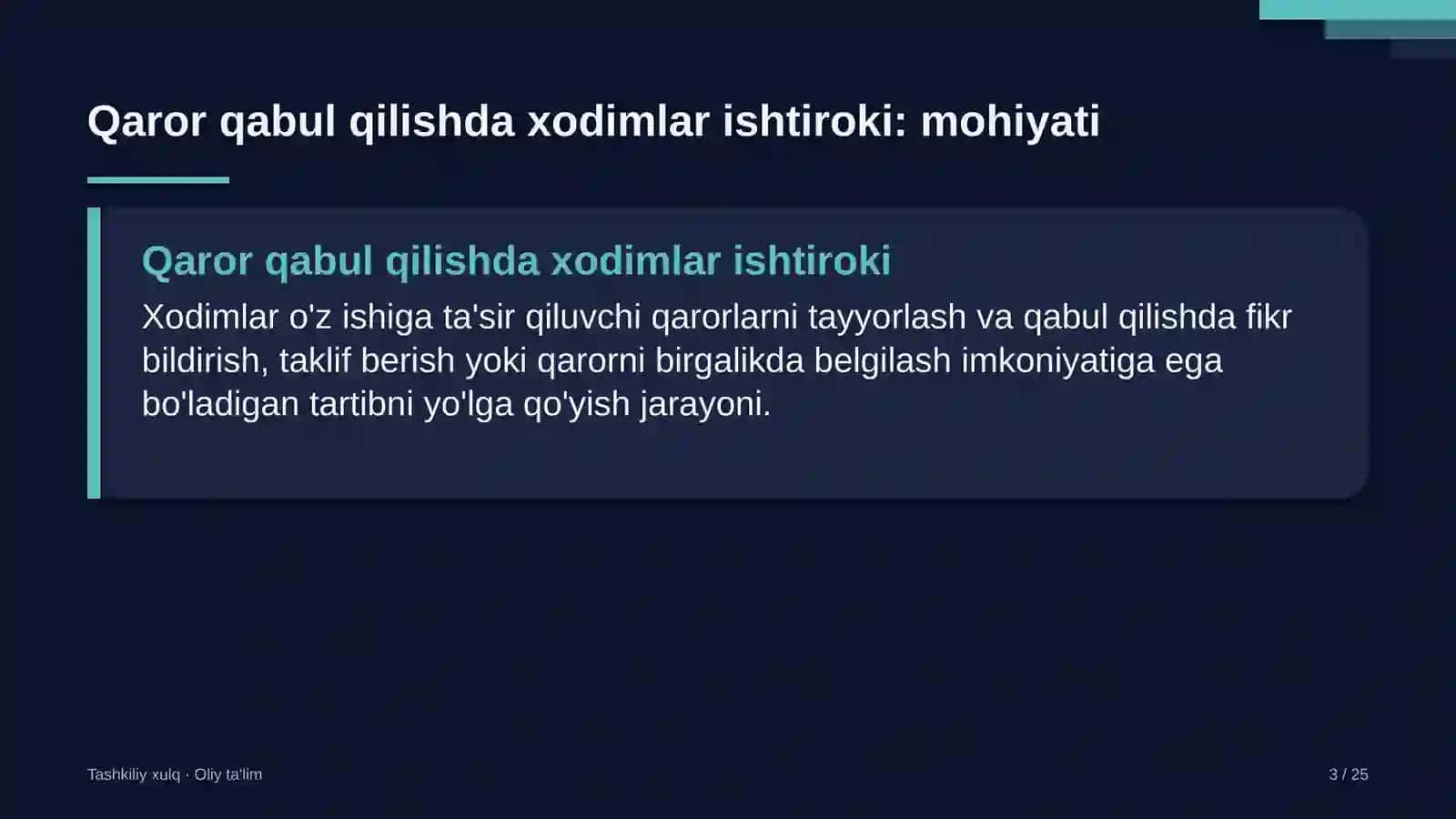 Qaror qabul qilishda xodimlar ishtiroki: mohiyati 3