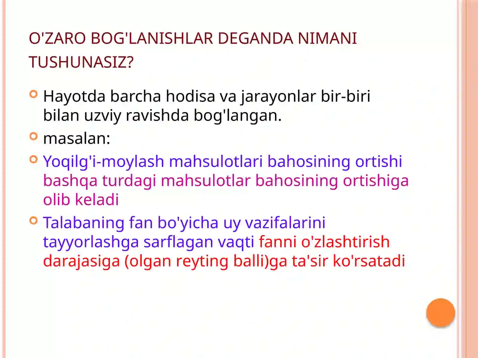 O’ZARO BOG’LANISHLARNI STATISTIK O’RGANISH 3