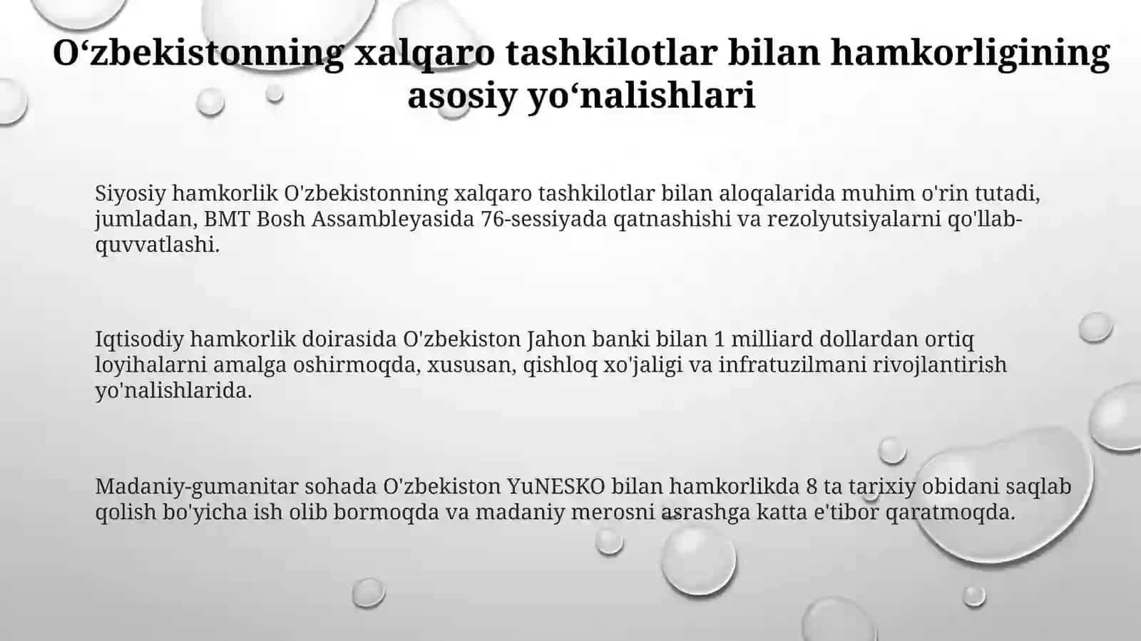 O'zbekistonning xalqaro tashkilotlar bilan hamkorlik 3