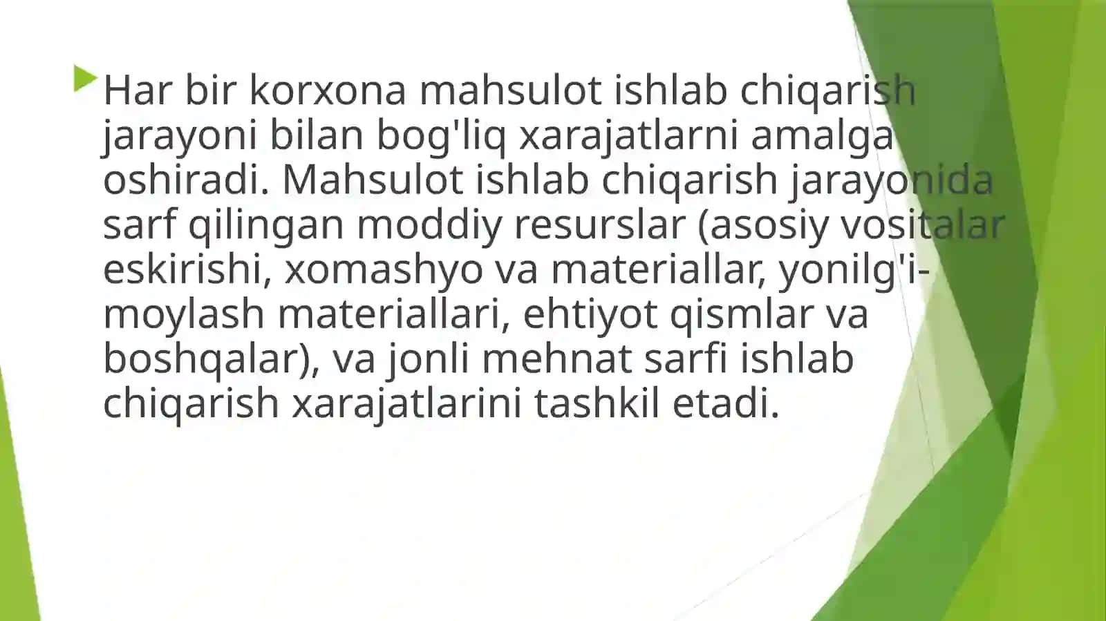 Kichik biznes va tadbirkorlik sub’ektlarida ishlab chiqarish xarajatlari va mahsulot tannarxi tahlili 3