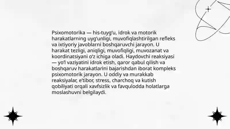 Psixomotorika va haydovchi reaksiyasi 3