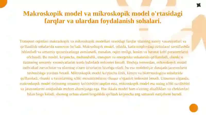 Transport oqimlari makraskopik va mikroskopik modellari 3