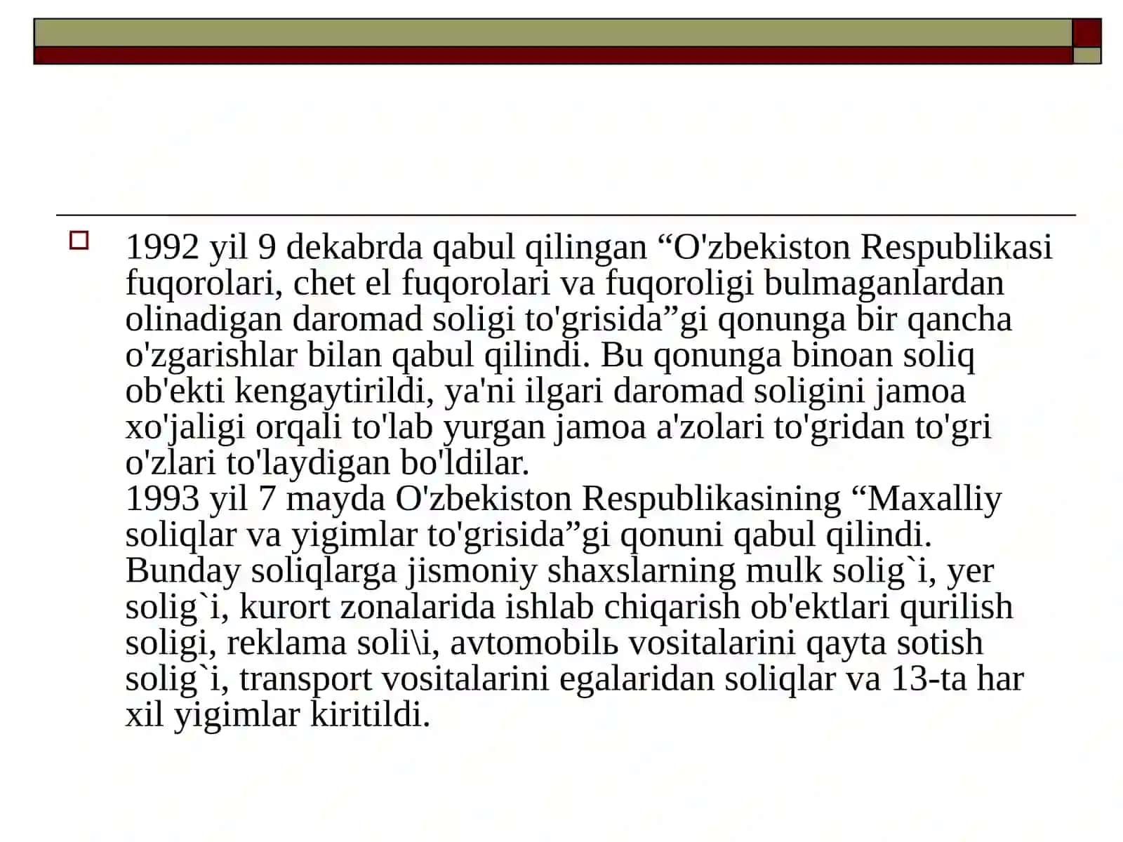 O`zbekistonda soliq tizimining rivojlanish bosqichlari 3