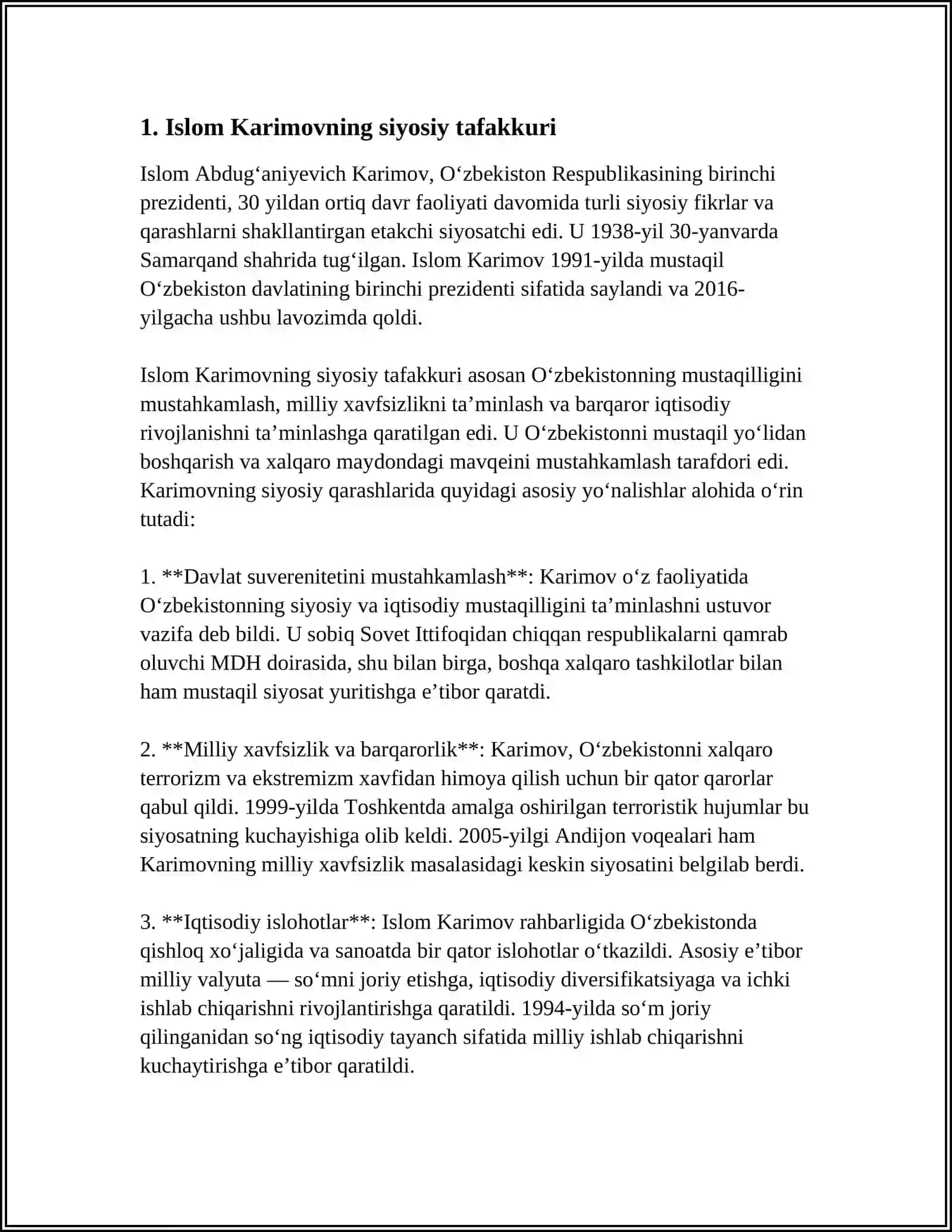 MUSTAQIL ISH Mavzu: ISLOM ABDUĞANIYEVICH KARIMOVNING ASARLARI 3