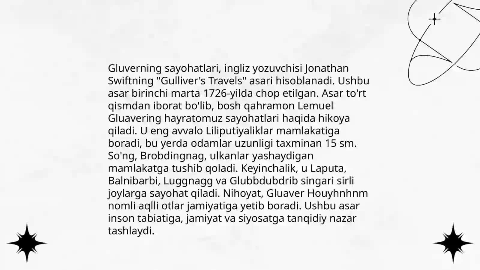 Gluverning sayohatlari romanidan J Svift fantastikasining realistik nehizi 3