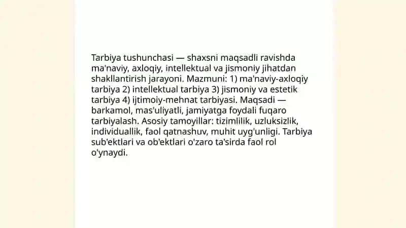Tarbiya jarayoninig mazmuni, tarbiya qonuniyatlari va tamoyillari 3