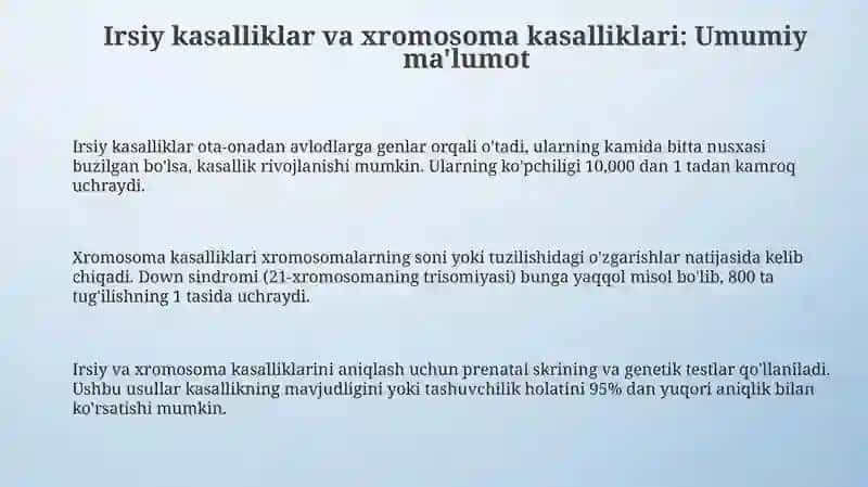Irsiy va Xromosoma Kasalliklari: Turlari va Sabablari 3