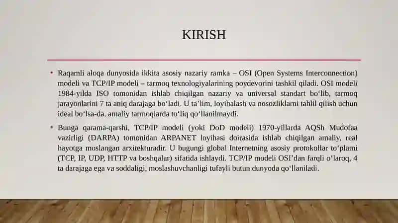 TCP/IP modeli OSI modeli bilan taqqoslash. 3