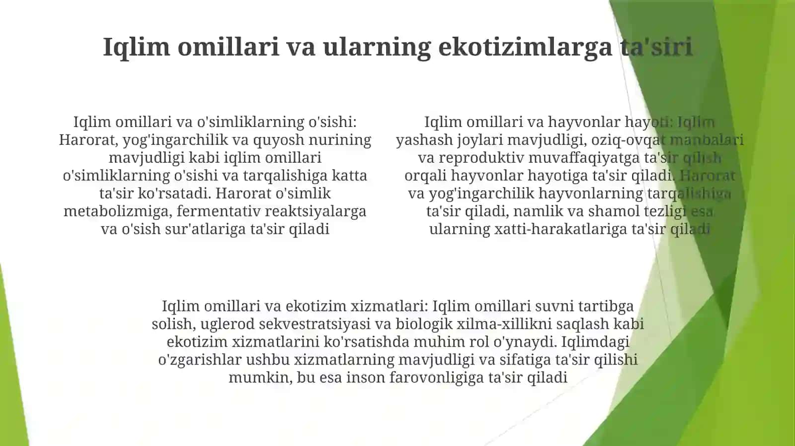 Yer Sharida Quruqlik Ekosistemalarni Shartli Iqlimiy Guruhlari Va UlarniMuhimBiotsenozlari 3