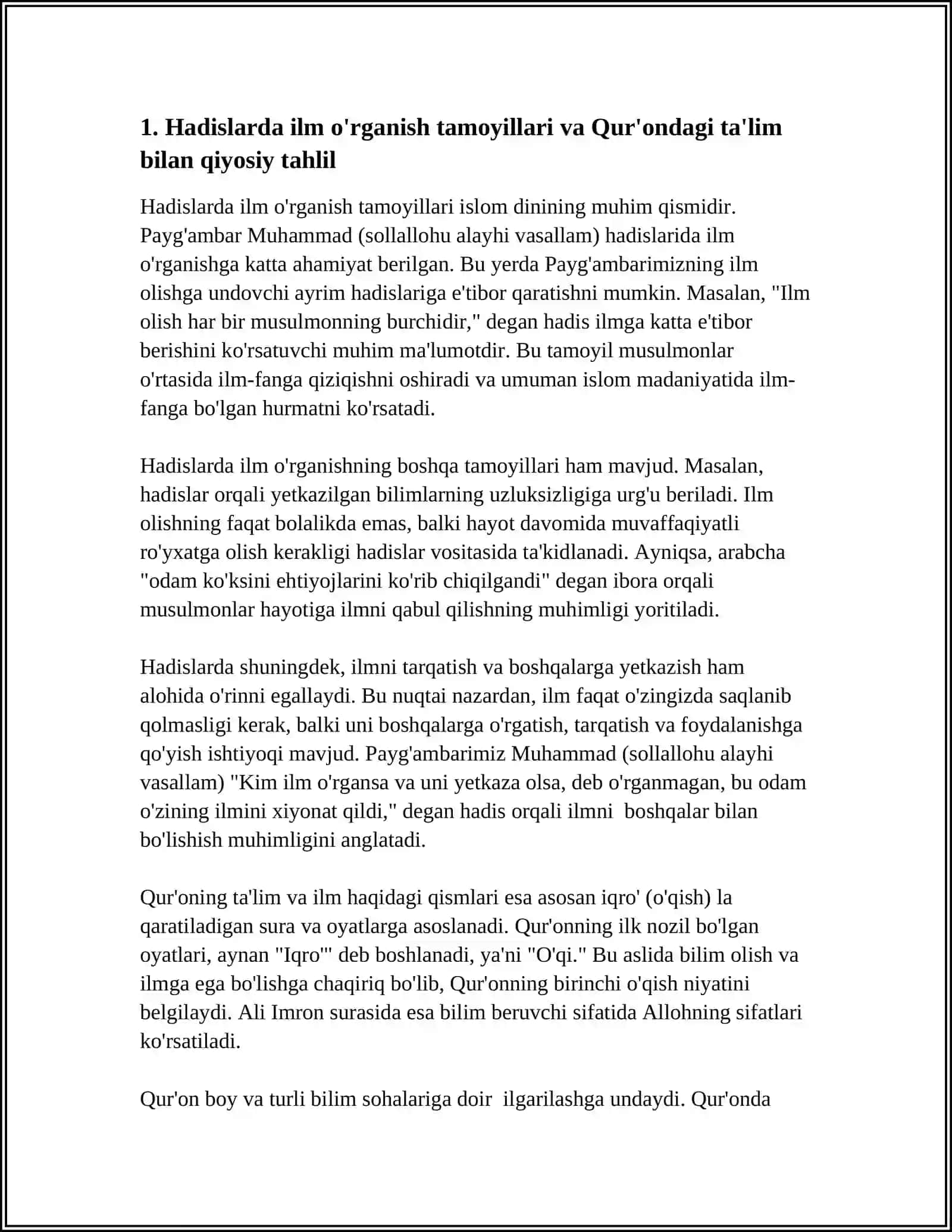 HADISLARDA ILM O'RGANISH MASALALARIGA QIYOSIY TAVSIF 3