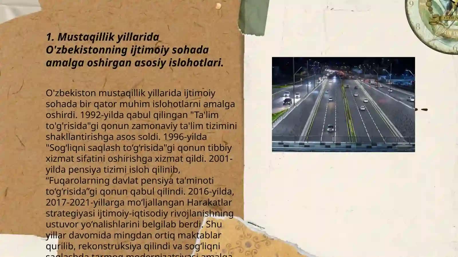 O‘zbekiston Respublikasida ijtimoiy sohadagi islohotlar. Mustaqillik yillarida O‘zbekistondagi ma’naviy va madaniy taraqqiyot. O‘zbekiston Respublikasida ta’lim sohasida amalga oshirilgan islohotlar 3