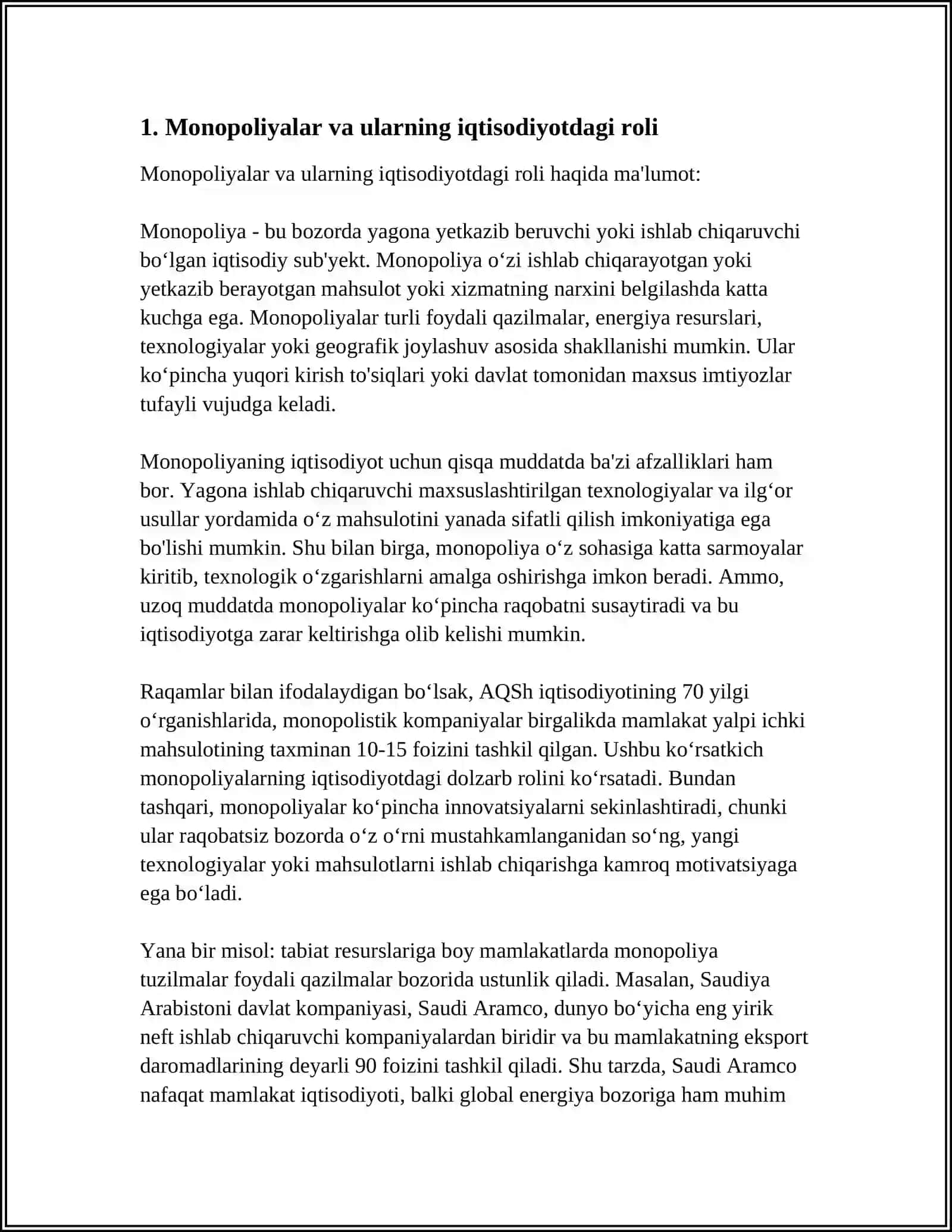 REFERAT Mavzu: MANAPOLIYALLAR ULARNING AMAL QULINISHI VA YONALISHLARI 3