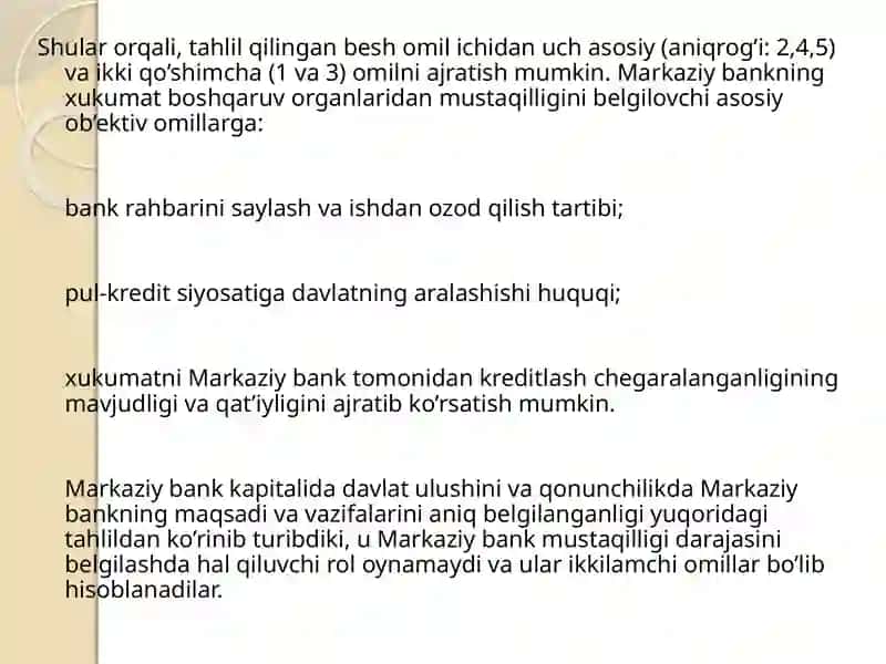 Markaziy bankning iqtisodiy mustaqilligi va uni baholash tartibi 3