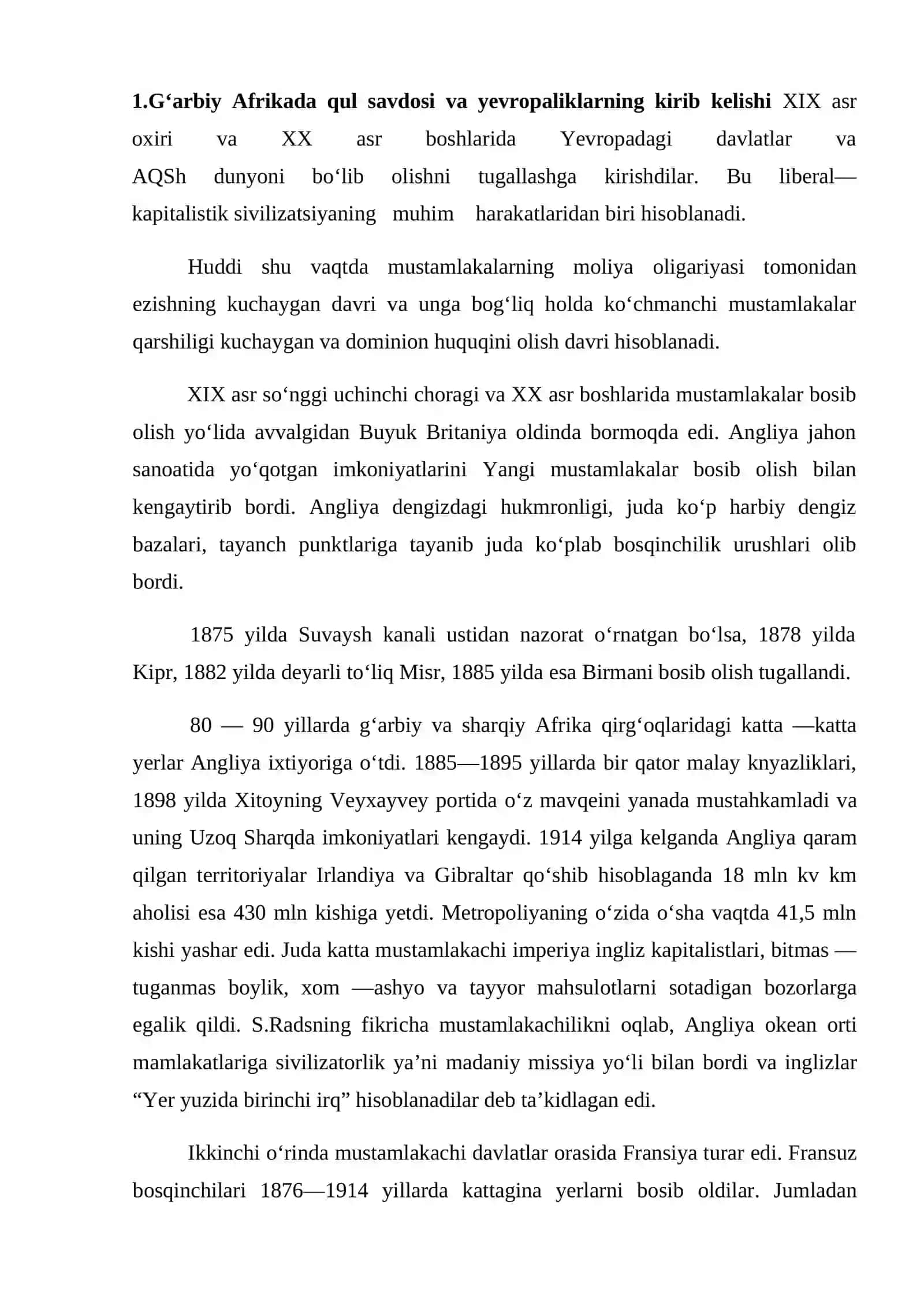 MUSTAQIL ISHI MONOPOLISTIK KAPITALIZMGACHA BO‘LGAN DAVRDA OSIYO VA AFRIKA XALQLARI MUSTAMLAKA ZULMI OSTIDA 3