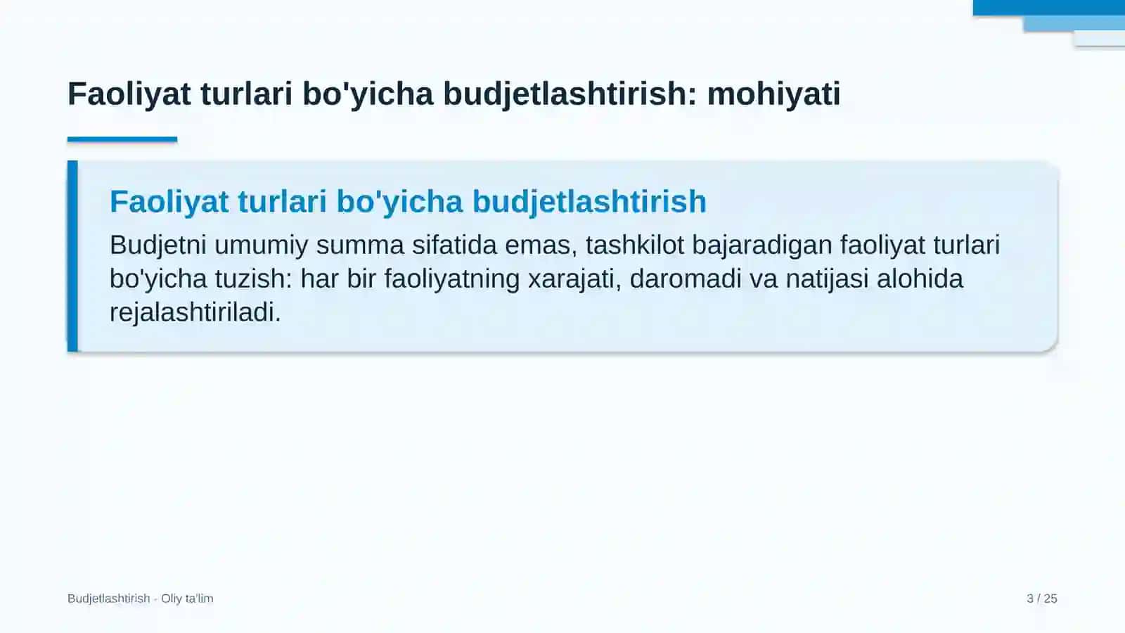 yem xashak yetishtirishda faoliyat turlari bo'yicha budjetlashtirish 3071 3