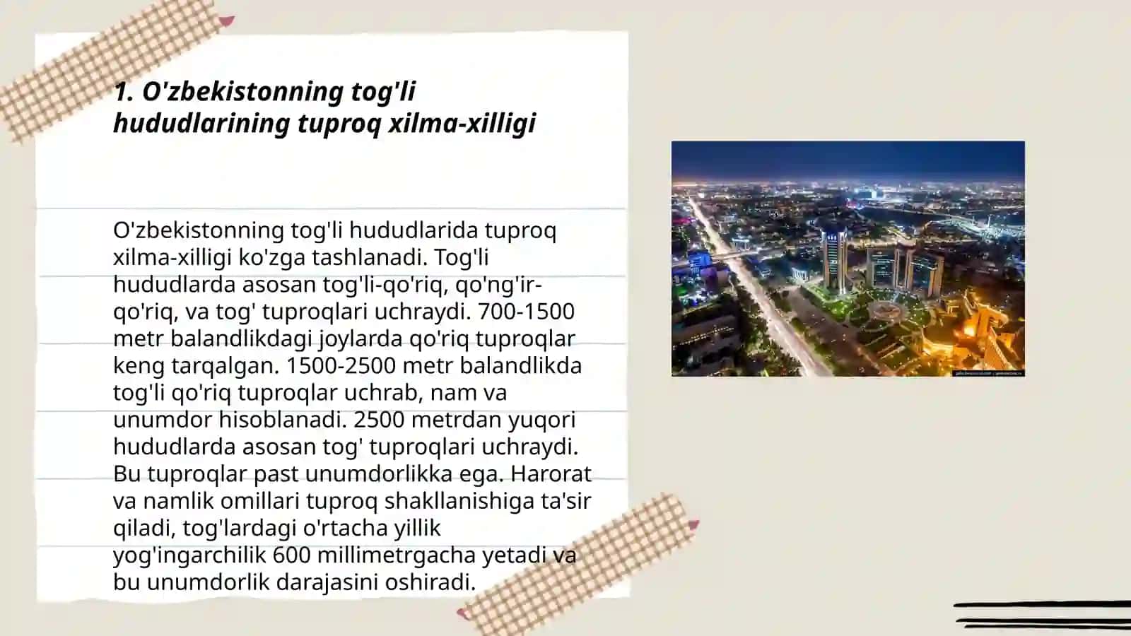 Ozbekistonning tog va tog oldi mintaqasi tuproqlari geografiyasi va uni muhofaza qiliah 3