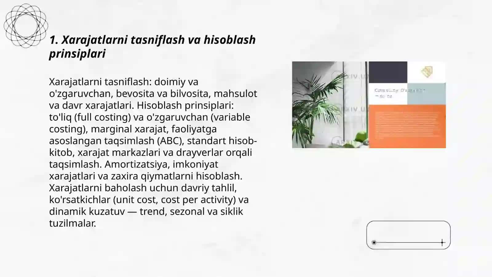 Xarajatlarni tasniflash va hisoblash prinsiplari 3